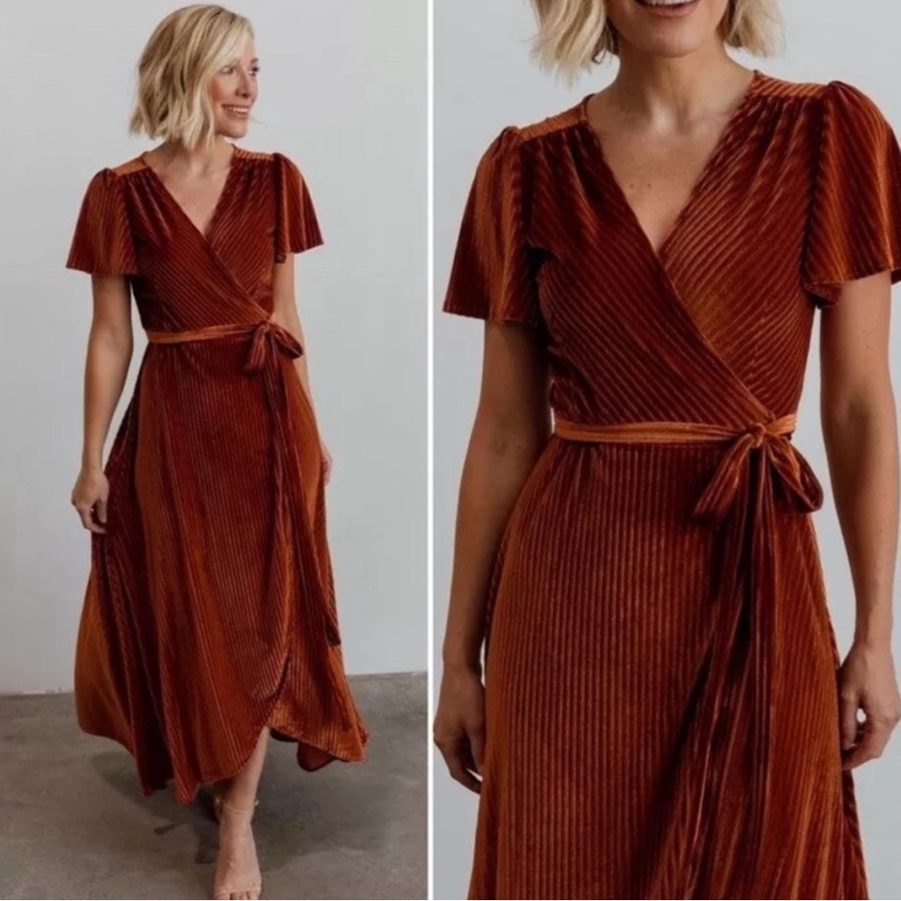 Baltic Born Terracotta Pleated Maxi Dress
